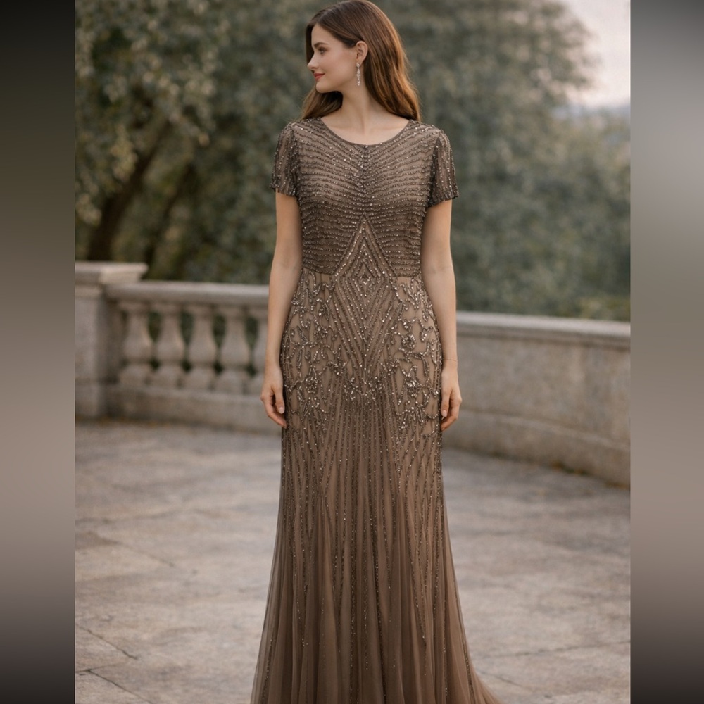 Adrianna Papell Beaded short sleeves Maxi Dress